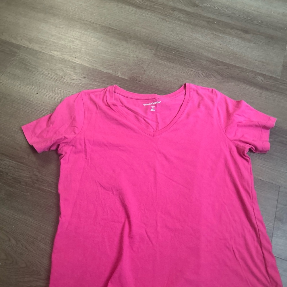 Woman Within Fuchsia V-Neck Short Sleeve Tee